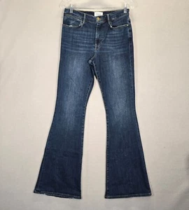 FRAME Denim Le High Flare Size 31 Waisted Flare Jeans 70s Style Dark Wash - Picture 1 of 16
