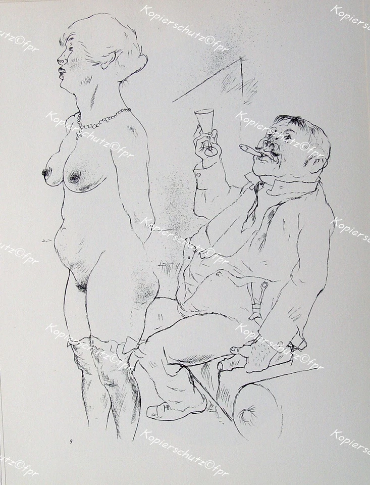 George Grosz Berlin Bordell Prostituierte Zigarre Nude Erotik Likör Strumpf Dada - Bild 1 von 1