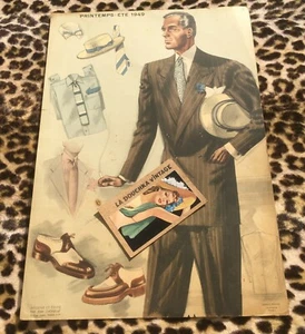 JEAN CHOISELAT 1940s MEN FASHION SIGNED CARDBOARD POSTER~SPRING/SUMMER 1949~RARE - Picture 1 of 7