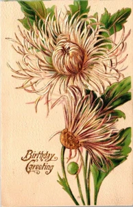 Postcard Birthday Greeting Embossed Gold Trimmed Flowers - Picture 1 of 2