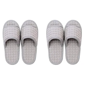 2 Pair, Hygienic Soft Comfy Non Slip Washable Cotton Indoor Open Toe Slippers - Picture 1 of 50
