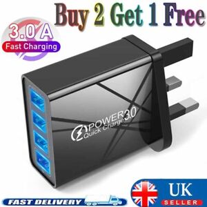 4 Port USB Wall Charger Mains Quick Charge Plug QC 3.0 Fast Phones Adapter UK