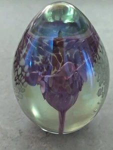 Iridescent Paperweight Egg Shape Mt St Helens Ash Glass Vintage Signed - Picture 1 of 2