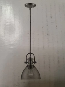 NEW Hampton Bay Pendant Lights 1-Light Brushed Nickel Seeded Glass Shade B106 - Picture 1 of 4