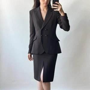 Mochino Cheap & Chic vintage 90s brown blazer and skirt suit set fits xxs/xs - Picture 1 of 7