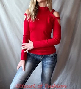 Top de fiesta ajustado con tiras y tirantes enjaulados cuello falso SEXY para mujer M rojo - Imagen 1 de 3