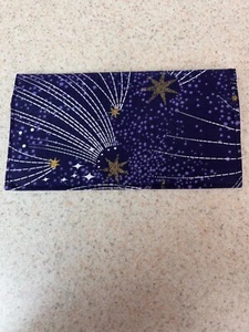 Soft Fabric Checkbook - Fully Lined - Shooting Stars on Navy Blue - Spring! - Picture 1 of 2