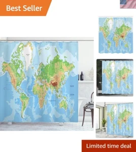 Decorative World Map Shower Curtain Set - 69" W x 70" L, Water Resistant Fabric - Picture 1 of 7