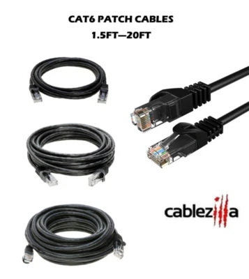 CAT6 Black Ethernet Patch Cord LAN Network Cable RJ45 1.5FT- 20FT Multi-Pack LOT - Image 1 of 4