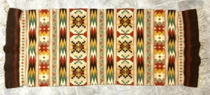 Navajo Geometric Kilim All Wool Rug 2' x 5' Southwestern 3" Beige Fringe VGC - Picture 1 of 14