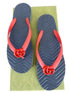 NEW GUCCI MEN'S RED BLUE DOUBLE G THONG FLIP FLOPS SANDALS GUCCI SIZE 12G - Picture 1 of 12