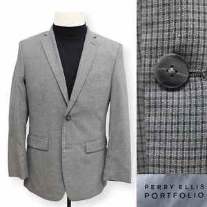 PERRY ELLIS PORTFOLIO mens gray grid pattern sport coat suit jacket blazer 38 R - Picture 1 of 6