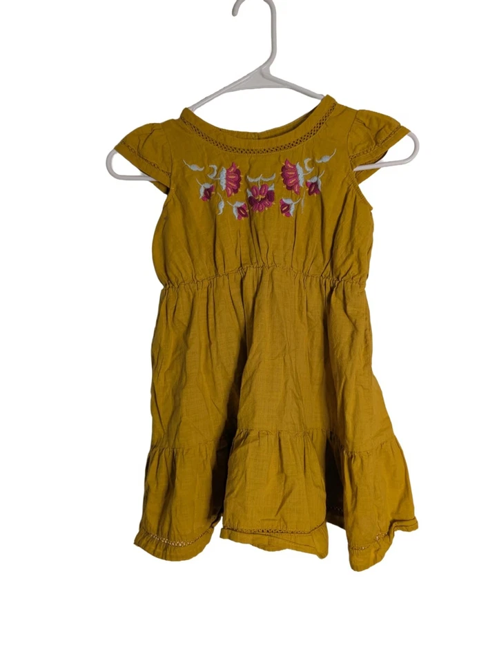 Genuine Kids From Osh Kosh Mustard Yellow Dress With Flower Embroidery Size 5T - Image 1 of 2