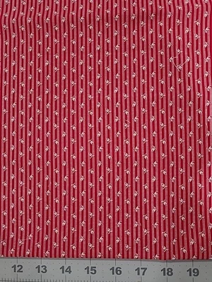 Vintage Red Floral Stripe V.I.P. Cranston Print Works 2 Yards - Image 1 of 4