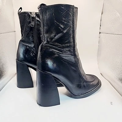 Женские сапоги TOPSHOP размер EU38/US7 черные кожаные на молнии до лодыжки на высоком блочном каблуке - Изображение 1 из 4