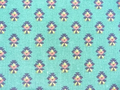 ancien tissu vintage en coton  à décors de fleurs  sur fond vert 1,57 m x 2,50 m - Photo 1/4