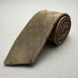 Cravatta collo vintage Sears marrone chiaro piccola quadrata blu diamanti geometrica  - Foto 1 di 4