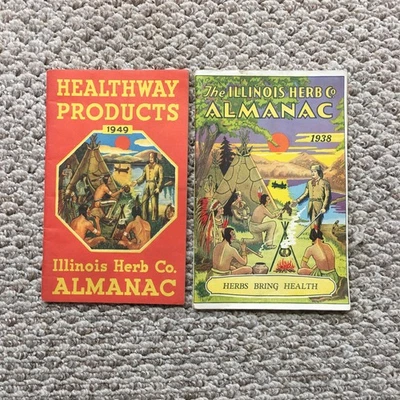 Vintage Illinois Herb Co Almanac Booklets 1938 1949 Healthway Herbs Ads - Image 1 of 4