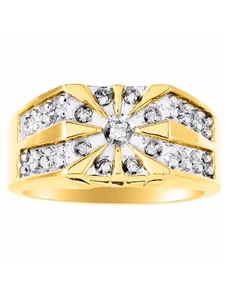 Rylos 925 Yellow Gold Plated Silver Diamond Designer Starburst Ring Size 6-13 - Picture 1 of 5