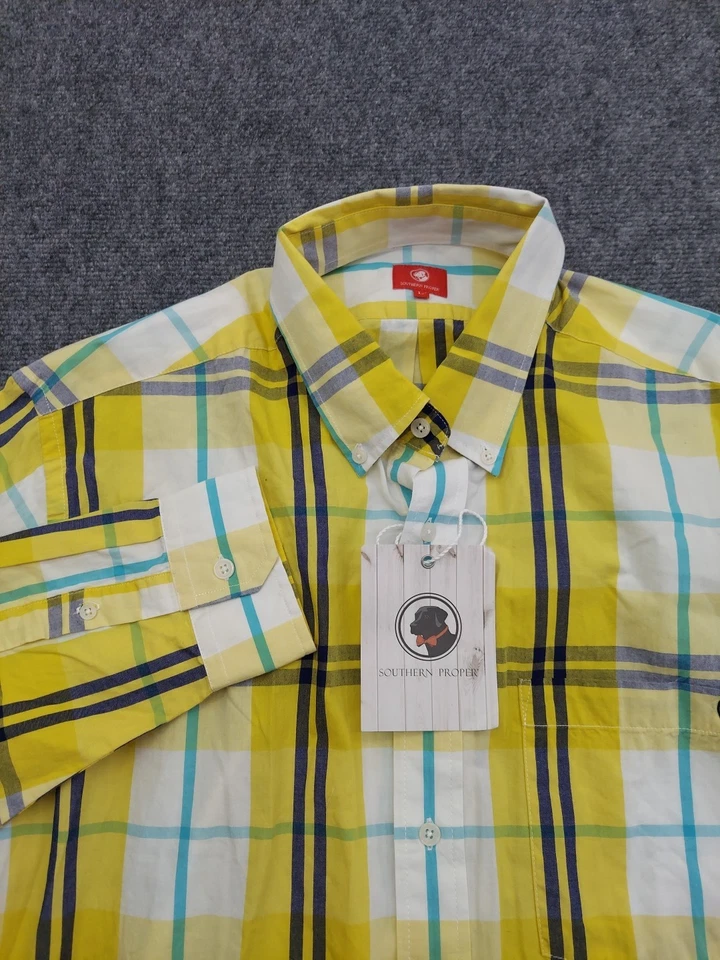 Camisa Southern Proper con botones para hombre grande amarilla a cuadros manga larga algodón nueva con etiquetas Foto 1 de 4