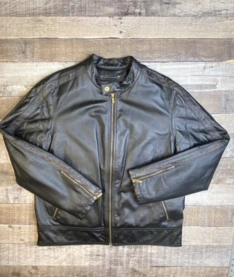 Wilsons Cafe Racer Leather Jacket Mens L Motorcycle Biker Quilt Lined Black Zip - Image 1 of 4