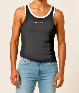 Cool JJ Malibu Black Tank Top White Trim Surfer Nautical Beachy Casual Mens XL - Picture 1 of 10