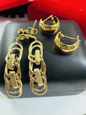 Genuine 18K 750 Fine Real Gold Dangle/Cuff Women’s ( 2 ) Two Set Earrings 3.75g - Image 1 of 4