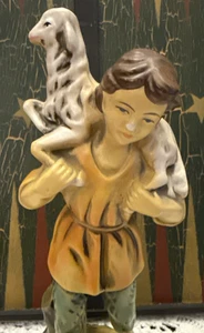 Hirtenjunge mit Lamm Krippenfigur Weihnachten Italien 8 in Vintage Pappmaché - Bild 1 von 11