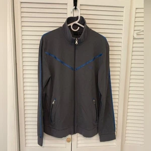 Men's Hugo Boss Charcoal and Blue Mockneck Full Zipper Cotton Poly Jacket Size L - Picture 1 of 9