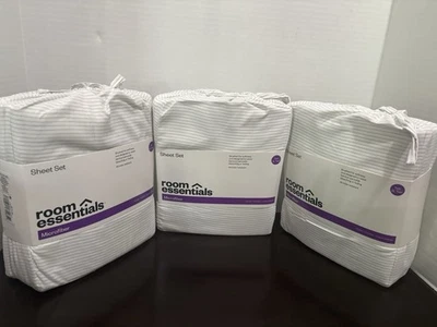 (3) Room Essentials Twin/Twin XL Sheets 3-Pc Set  Microfiber Gray Striped - Image 1 of 4