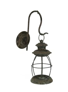 Zeckos Distressed Metal Vintage Lantern Wall Mounted Candle Sconce - Picture 1 of 4