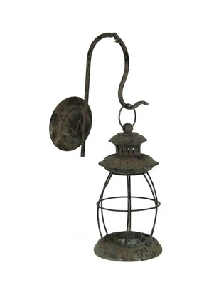 Zeckos Distressed Metal Vintage Lantern Wall Mounted Candle Sconce - Image 1 of 4