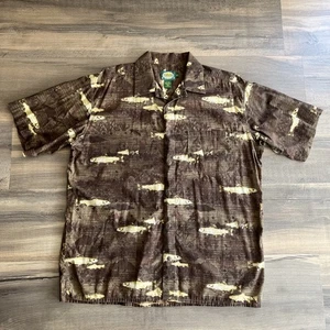 Cabela’s Men’s Short Sleeve Button Down Shirt Brown Fish Print 100% Cotton Large - Picture 1 of 13