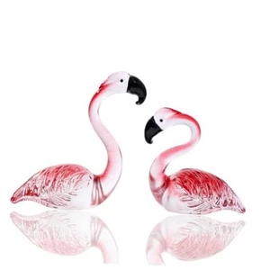 Hand Blown Glass Figurine Love Statue Pink Flamingo Decoration Couple Flamingo - Picture 1 of 8