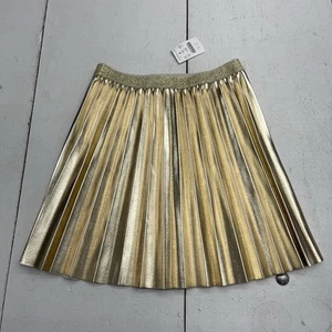 Crewcuts Gold Metallic Pleated Faux Leather Skirt Youth Girls Size Large - Picture 1 of 7