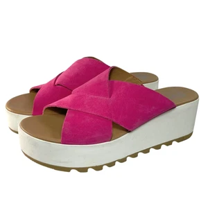 SOREL CAMERON Fuschia Fizz Suede Slides Platform Sandals Womens 8.5 - Picture 1 of 7
