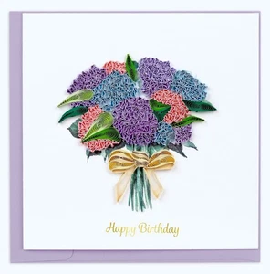 Quilling Card Quilled Hydrangea Bouquet Flowers Happy Birthday Greeting Card - Picture 1 of 6