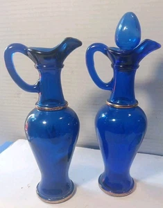 Vintage kleine Avon Flasche Kobaltblau Gold Krug Vase 2 Stück nur 1 Stopfen - Bild 1 von 10
