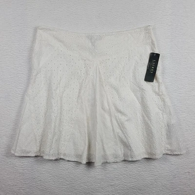 NUEVO $119 Lauren Ralph Lauren Blanco Bordado Línea A Falda Pequeña Talla 14P Foto 1 de 4