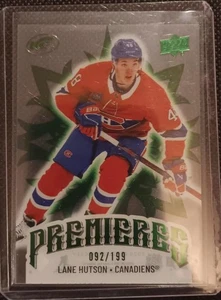 2024-25 Cubierta superior Ice Rookie Premieres verde RC #232 Lane Hutson/199 Montreal - Imagen 1 de 2