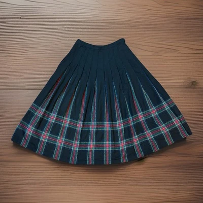 Falda midi plisada de lana a cuadros negra vintage Pendleton talla 10 EE. UU. Foto 1 de 4