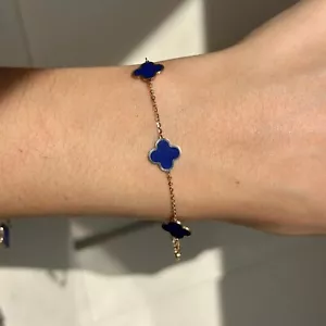 14K Yellow Gold Blue Lapis Flower Station Chain Bracelet NEW 7” Lucky - Picture 1 of 6