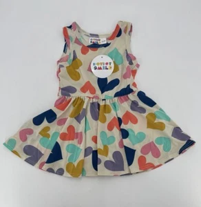 Dot Dot Smile Girl's Tank Dress 6-12 months Sleeveless Beige/Multicolor Hearts - Picture 1 of 4