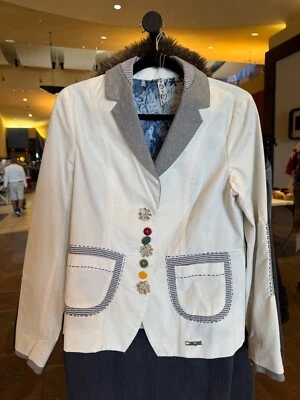 DESIGUAL 38 ABRIGO Blazer NEGRO Copo de Nieve Acrílico Algodón Lana Foto 1 de 3