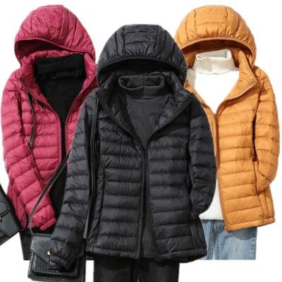 Mujeres Invierno Embalable Ultraligero Plumón Chaqueta con Capucha Puffer Parka Abrigos Cálidos Talla Foto 1 de 4