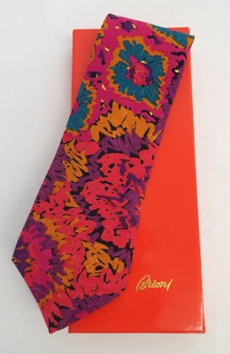 Brioni Италии 100% шелк мужской цветочный всплеск галстук в коробке абстрактный розовый фиолетовый желтый - Изображение 1 из 4