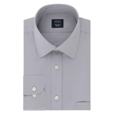 ARROW Men's Gray WRINKLE FREE - STRETCH FABRIC Dress Shirt - 22 34/35 (6XL) BIG - Image 1 of 2