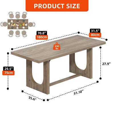 Wood Dining Table for 8 Person 70" Rectangular Kitchen Table for Home Furniture - Image 1 of 4