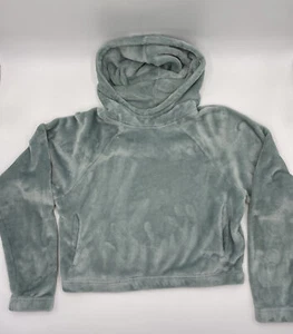 HOLLISTER Light Green Cropped Faux Fur Hoodie Pullover Sweatshirt #C424 - Picture 1 of 9