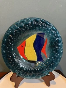 Venexia Vetri Schmelzglasplatte mit bunten Fischen, Made in Italy, 11” Durchmesser - Bild 1 von 5